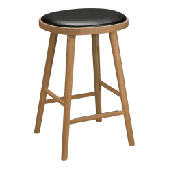Tabouret en chêne huilé et coussin en cuir reconstitué noir 63 cm Colibri - Hans k