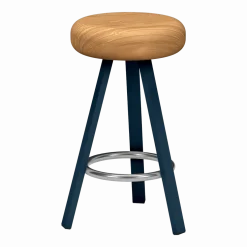Tabouret haut en chêne et acier denim 65 cm Smack - Matière Grise