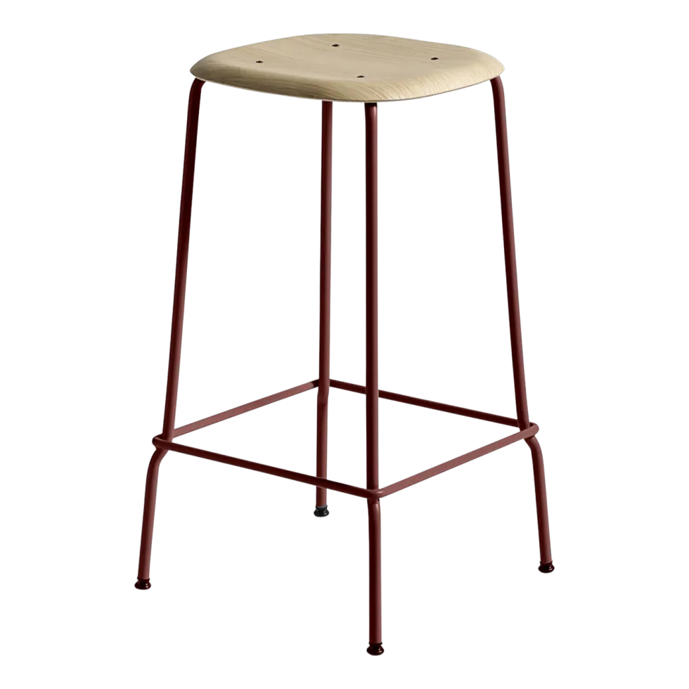 Tabouret plaquage chêne et acier rouge 65 cm Soft Edge 80 - Hay