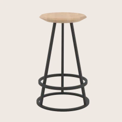 Tabouret rond en frêne naturel et métal gris ardoise 65 cm Gustave - Hartô