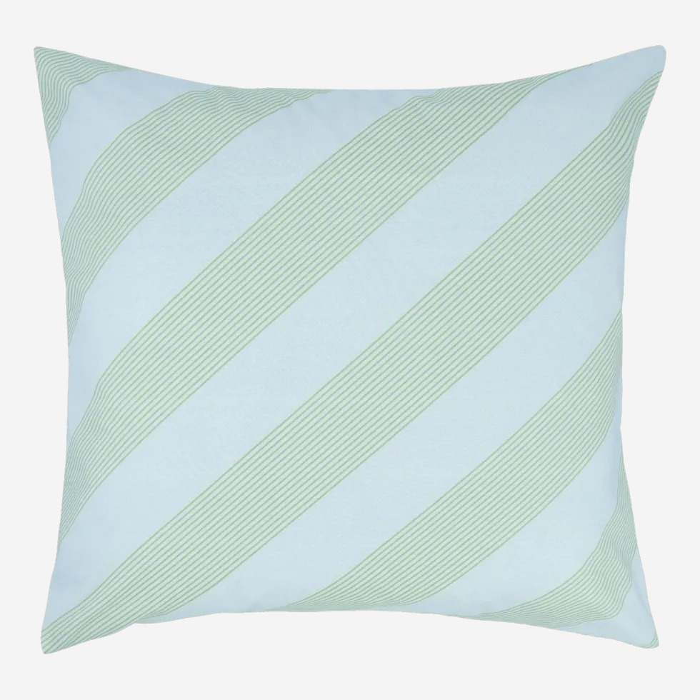 Taie d'oreiller carrée en popeline de coton bio à rayures bleu et vert 60 x 60 cm Sheldon - Nobodinoz