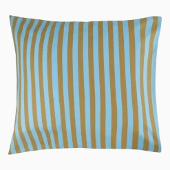 Taie d'oreiller carrée en popeline de coton bio à rayures bleu et jaune curry 60 x 60 cm Sheldon - Nobodinoz