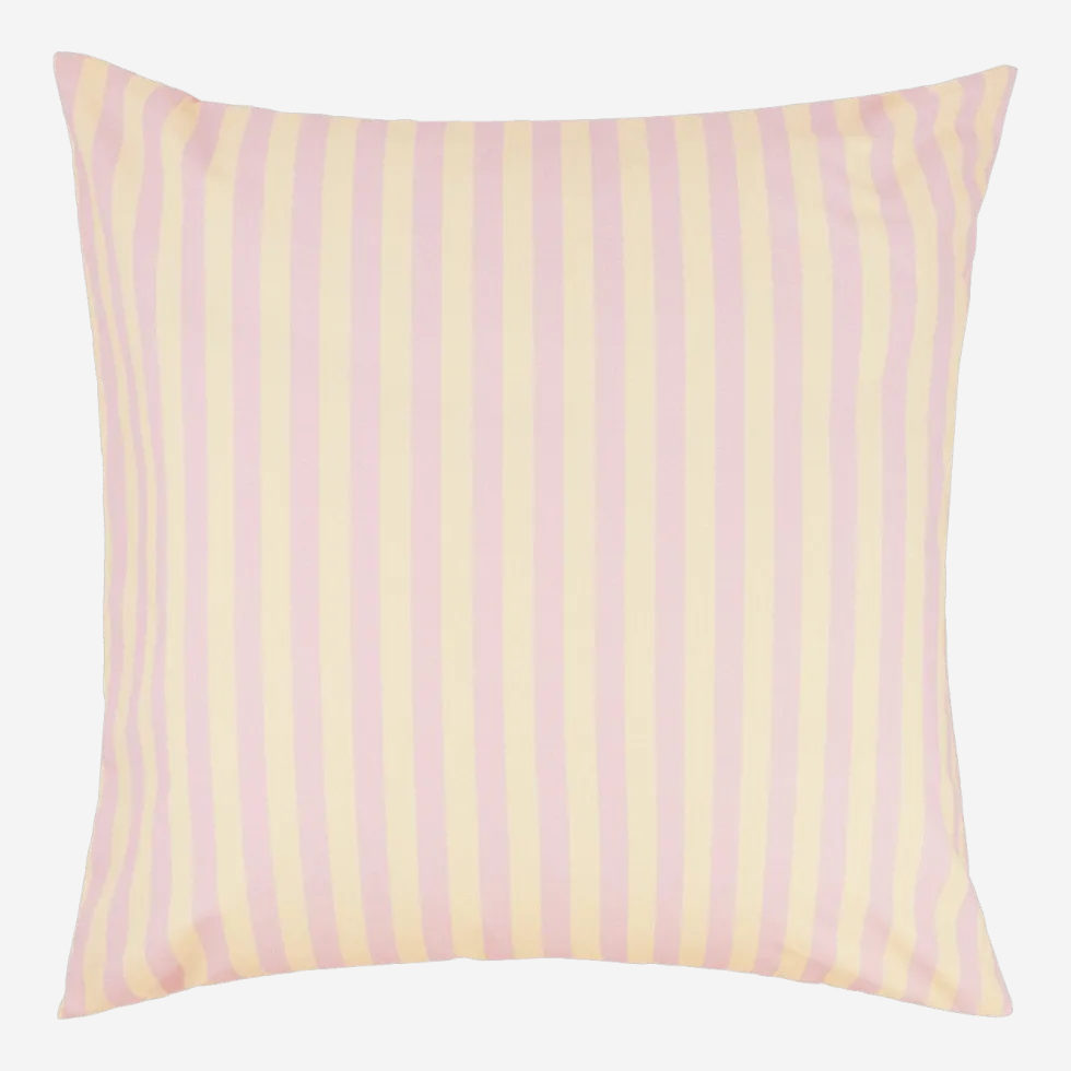 Taie d'oreiller carrée en popeline de coton bio à rayures jaune et rose 60 x 60 cm Sheldon - Nobodinoz