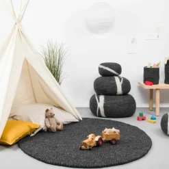 Tapis à boules de feutre anthracite marbré 180 cm Hugo - myfelt