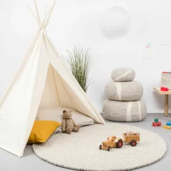 Tapis à boules de feutre beige marbré 70 cm Béla - myfelt
