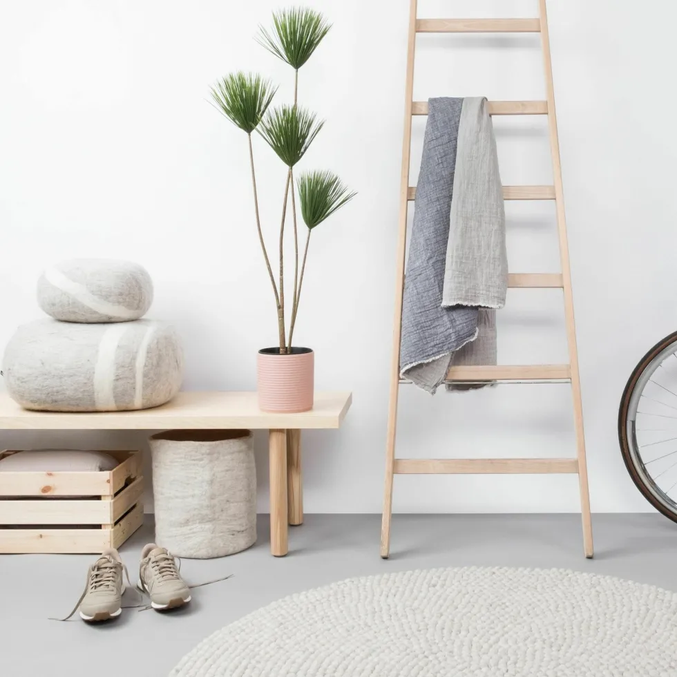 Tapis à boules de feutre beige marbré 180 cm Béla - myfelt