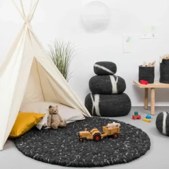 Tapis à boules de feutre effet pierre foncé 90 cm Kurt - myfelt