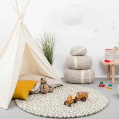 Tapis à boules de feutre multicolore naturel clair 70 cm Hella - myfelt