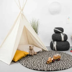 Tapis à boules de feutre multicolore naturel foncé 50 cm Néla - myfelt