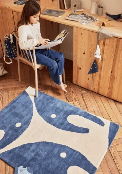 Tapis en coton bio marine 120x170 cm Eléphant - bleuu-studio