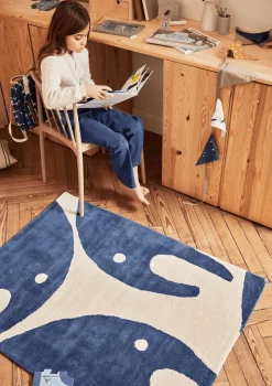 Tapis en coton bio marine 100x130 cm Eléphant - bleuu-studio