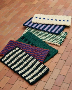 Tapis paillasson en fibre de coco vert foncé et blanc 40x80cm