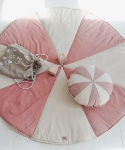 Tapis rond en coton et lin patchwork rose poudré - Moi Mili