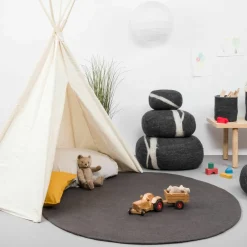 Tapis rond en laine anthracite 90 cm Kuno - myfelt