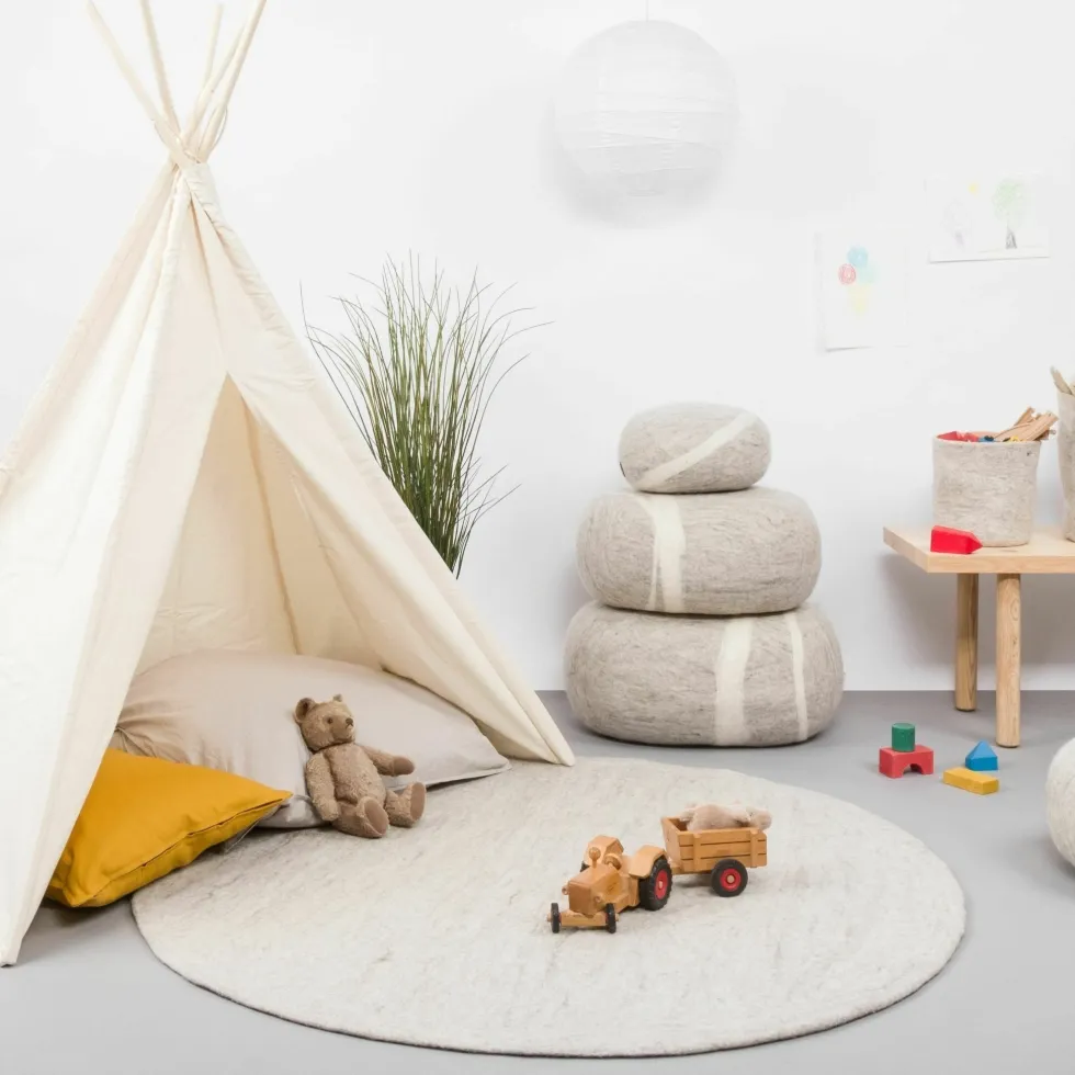 Tapis rond en laine beige marbré 120 cm Béla - myfelt