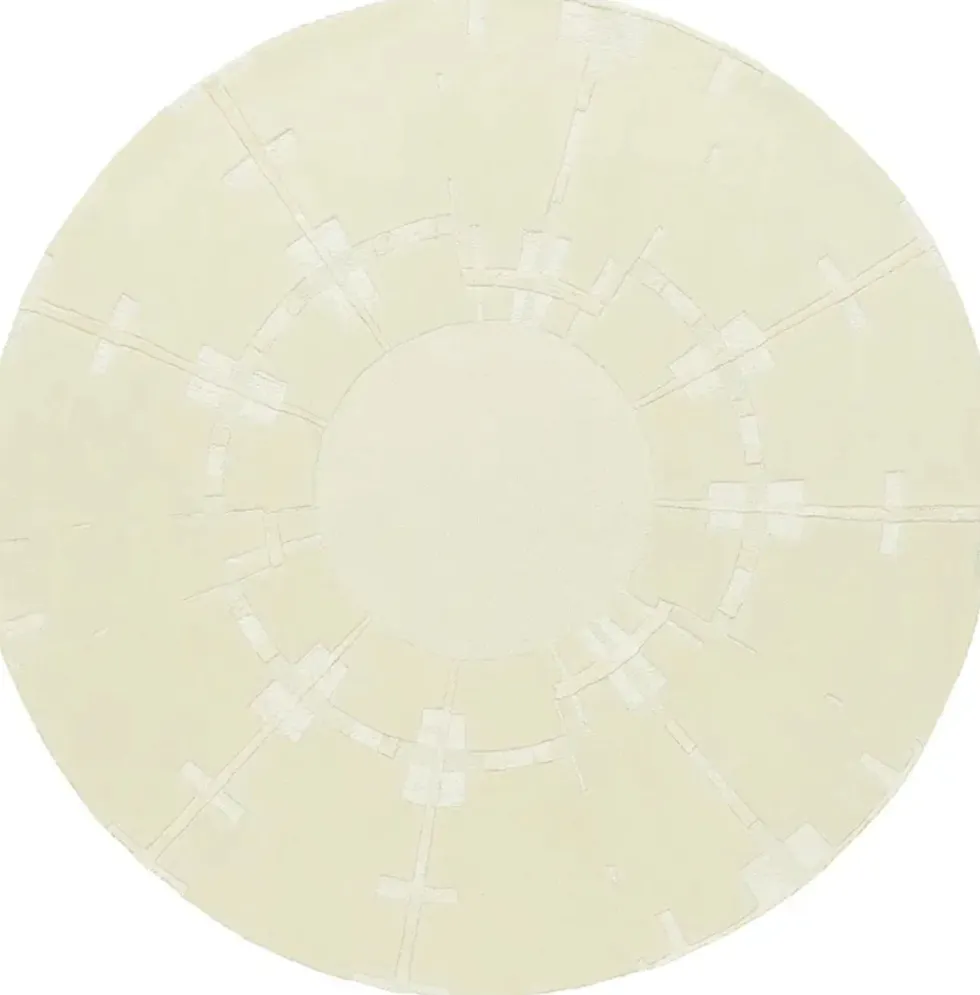 Tapis rond en laine et soie relief crème 200cm Rodolphe - Son-Tapis