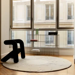 Tapis rond en laine et soie relief crème 250cm Rodolphe - Son-Tapis