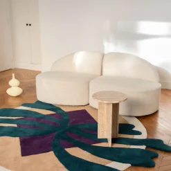 Tapis rond en laine imprimé feuille verte 250x280cm Vasco - Son-Tapis