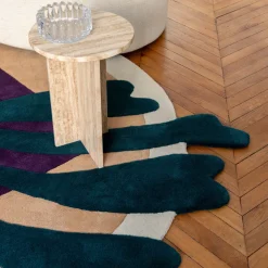 Tapis rond en laine imprimé feuille verte 200x225cm Vasco - Son-Tapis
