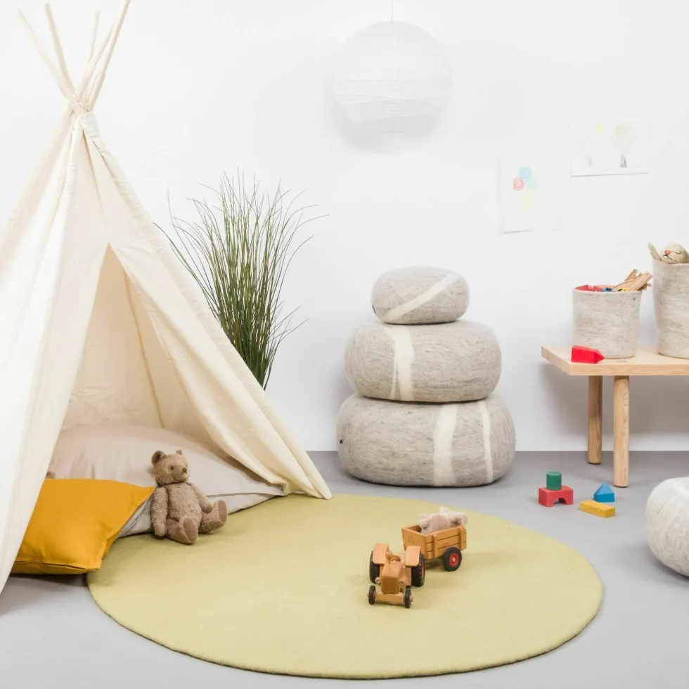 Tapis rond en laine vert clair 120 cm Pitt - myfelt