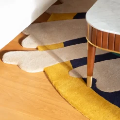 Tapis rond organique en laine imprimé jaune 225x200cm Joséphine - Son-Tapis