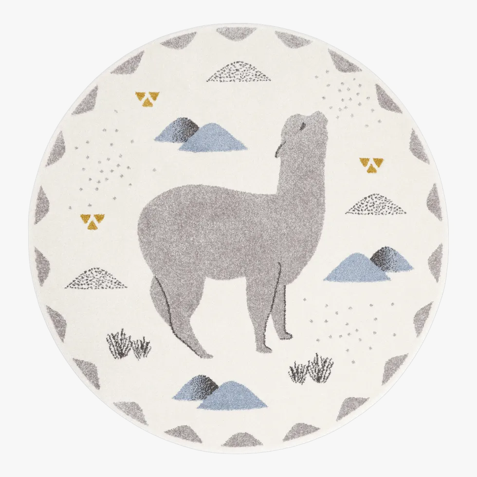 Tapis rond pour enfant motif lama bleu 135 cm Andino by Mon Petit Art - Nattiot