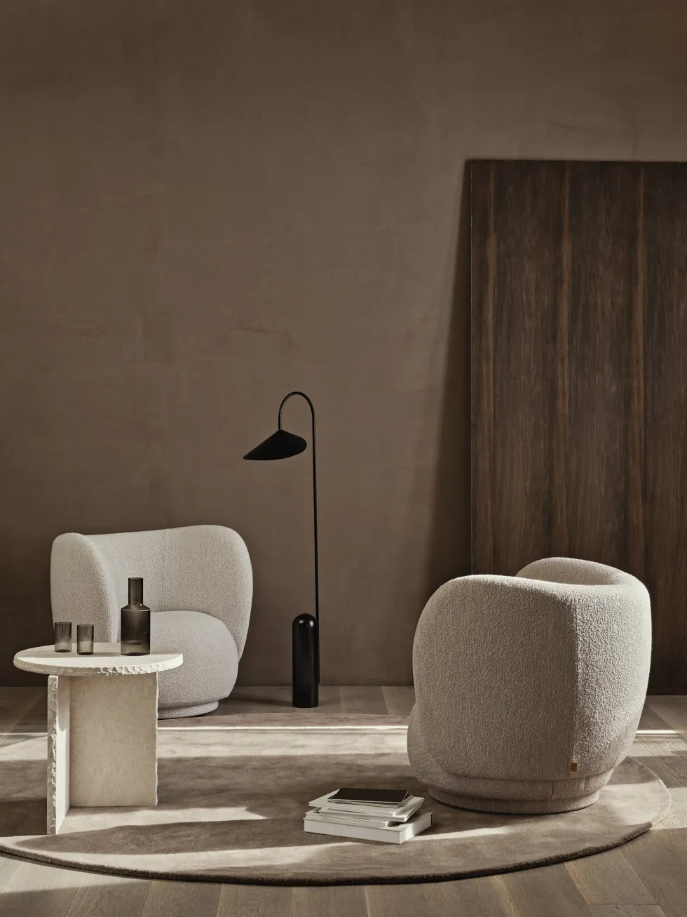 Tapis rond tufté en laine brun 240cm Stille - Ferm living