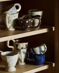 Tasse à café avec anse en céramique beige bleu 200ml Gogi Atelier Forma - Nordal