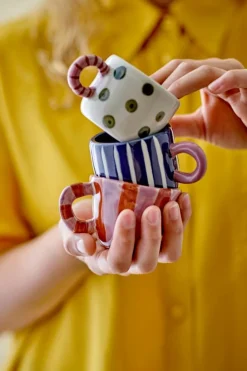 Tasse en grès bleu rayé et rose 6,5x5,5cm Nini - Bloomingville
