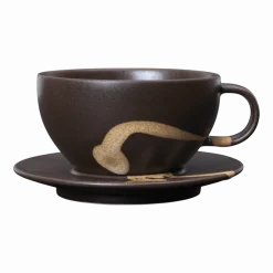 Tasse et dessous de tasse en grès marron 13,5x11x7,5cm Koyo - Ferm living