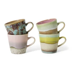 4 Tasses americano en céramiques 11,5x8,5x8cm Vaisselle 70's - HKLiving