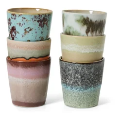 6 Tasses à café en céramique 7,5x7,5x8cm Vaisselle 70's - HKLiving