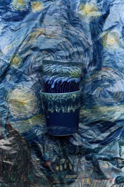 2 Tasses à café en grès bleu foncé Van Gogh 7,5x8cm 230ml Vaisselle 70s - HKLiving