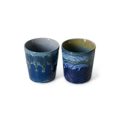 2 Tasses à café en grès bleu foncé Van Gogh 7,5x8cm 230ml Vaisselle 70s - HKLiving