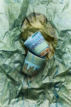 2 Tasses à café en grès bleu Van Gogh 7,5x8cm 230ml Vaisselle 70s - HKLiving