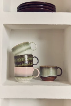 Tasses à thé en grès vert marron Odyssey - HKLIVING