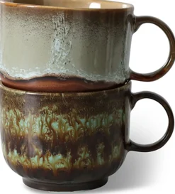 Tasses à thé en grès vert marron Odyssey - HKLIVING