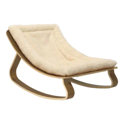 Transat bébé en bois de noyer et tissu à motifs blanc bouclé 70 x 45 cm Levo - Charlie Crane
