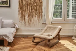 Transat bébé en bois de noyer et tissu à motifs blanc bouclé 70 x 45 cm Levo - Charlie Crane