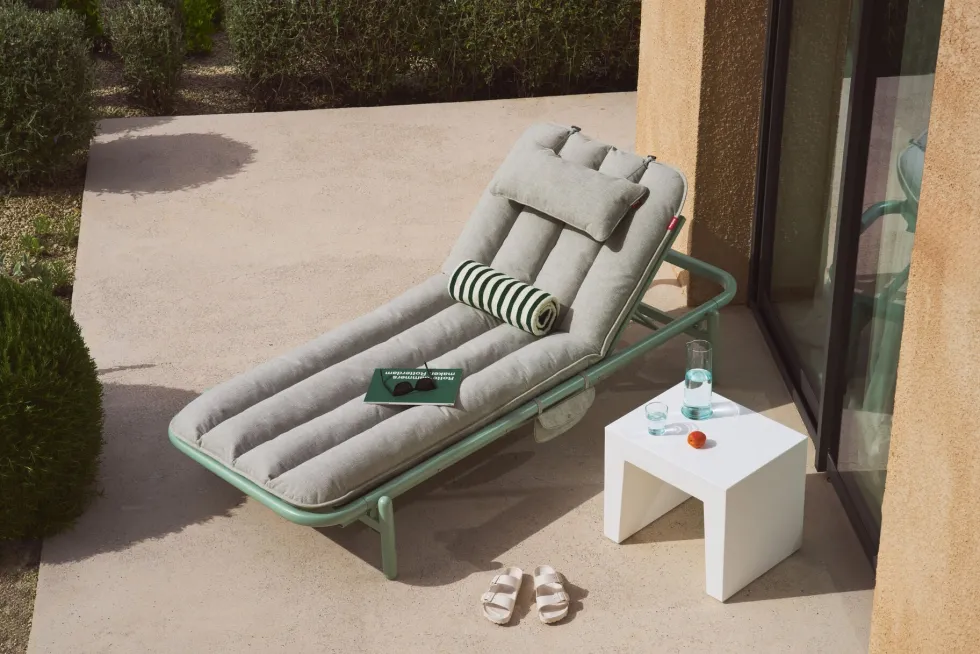 Transat en aluminium vert avec son matelas gris 212x97x39cm Sunbud - Fatboy