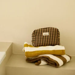 Trousse de toilette coton vichy café 15x22x10cm - Gabrielle paris