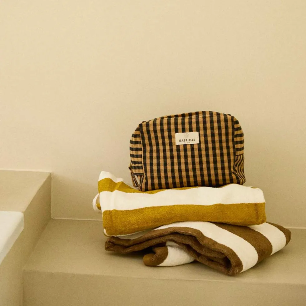 Trousse de toilette coton vichy café 15x22x10cm - Gabrielle paris