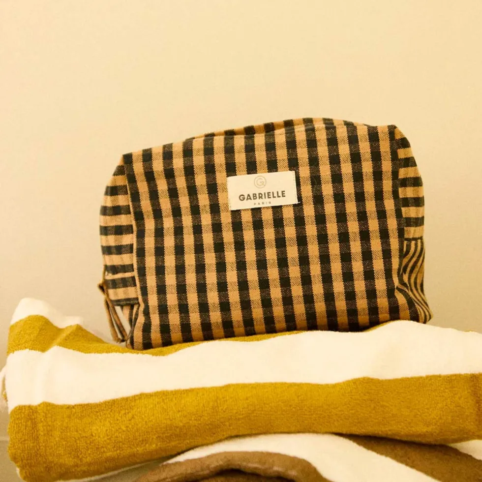 Trousse de toilette coton vichy café 15x22x10cm - Gabrielle paris