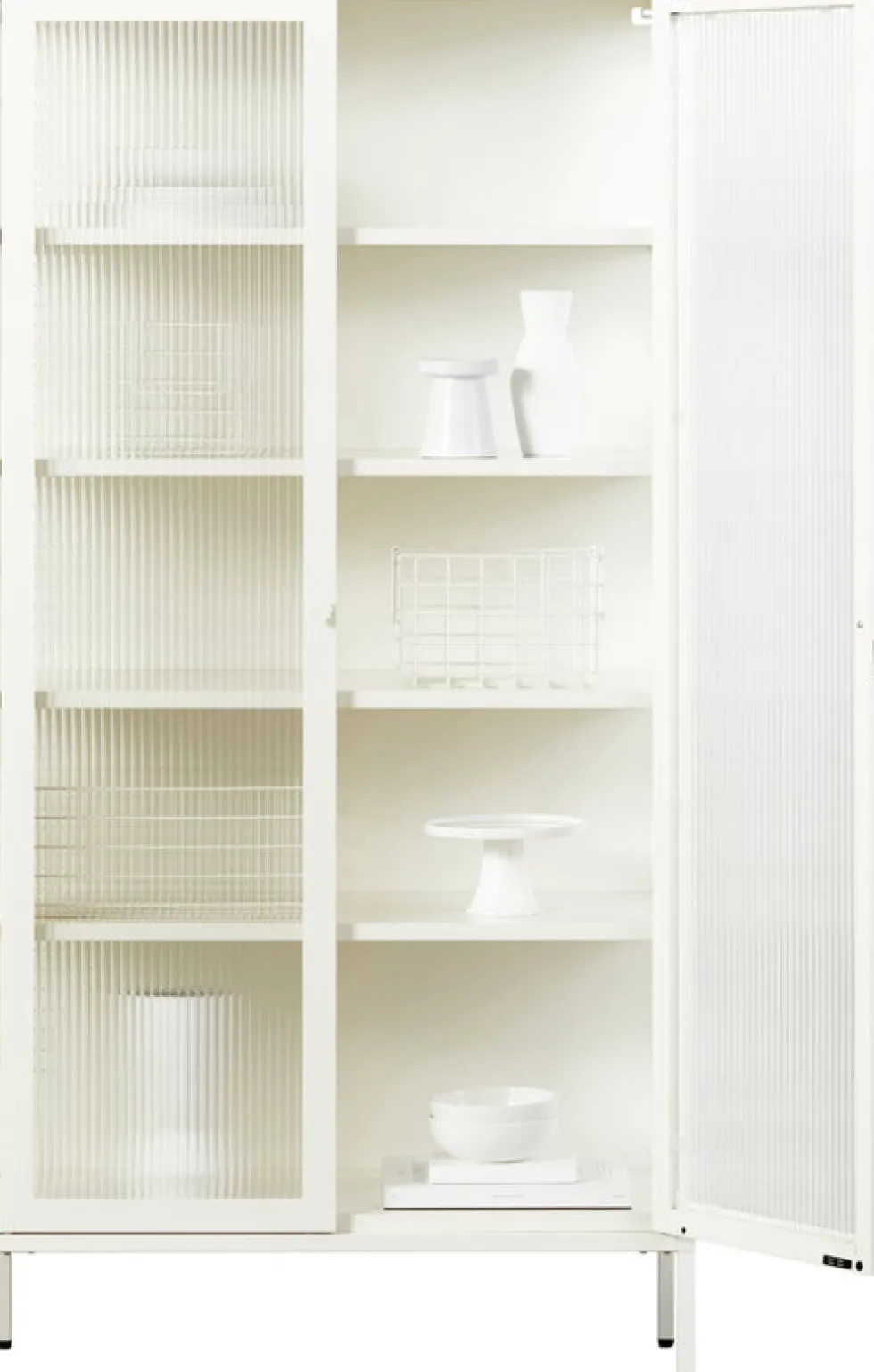 Vaisselier en acier blanc craie et verre cannelé 85x40x170cm The Collector - Mustard Made