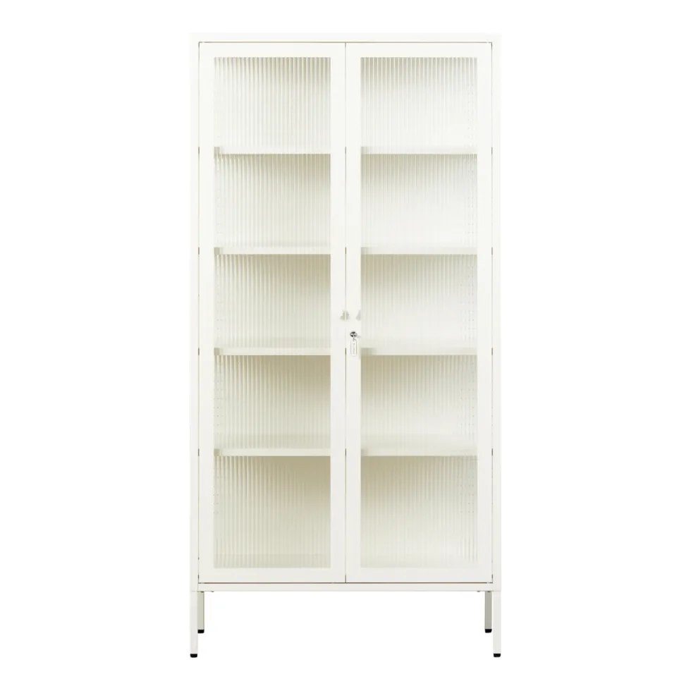 Vaisselier en acier blanc craie et verre cannelé 85x40x170cm The Collector - Mustard Made