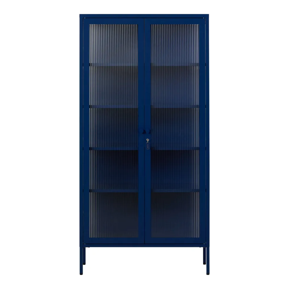 Vaisselier en acier bleu marine et verre cannelé 85x40x170cm The Collector - Mustard Made