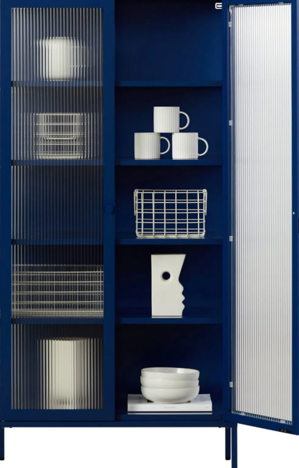 Vaisselier en acier bleu marine et verre cannelé 85x40x170cm The Collector - Mustard Made