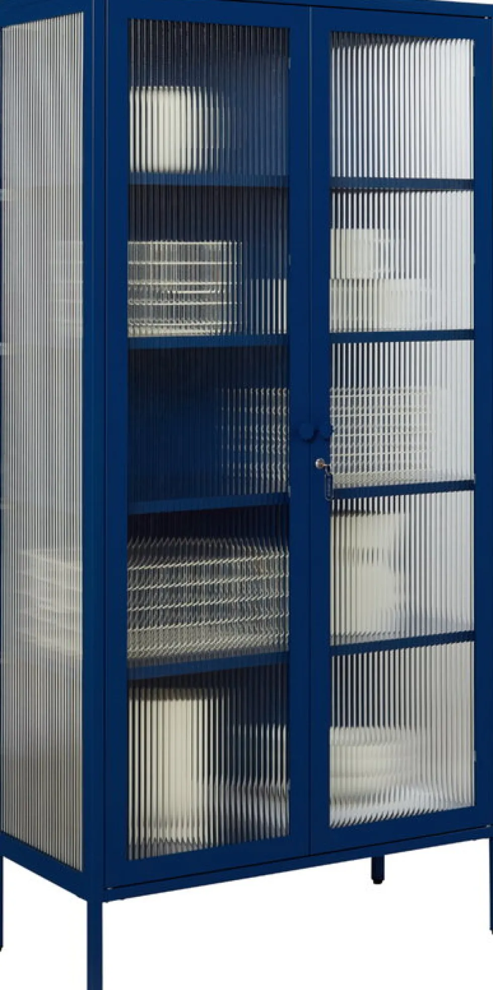 Vaisselier en acier bleu marine et verre cannelé 85x40x170cm The Collector - Mustard Made