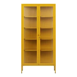 Vaisselier en acier jaune moutarde et verre cannelé 85x40x170cm The Collector - Mustard Made