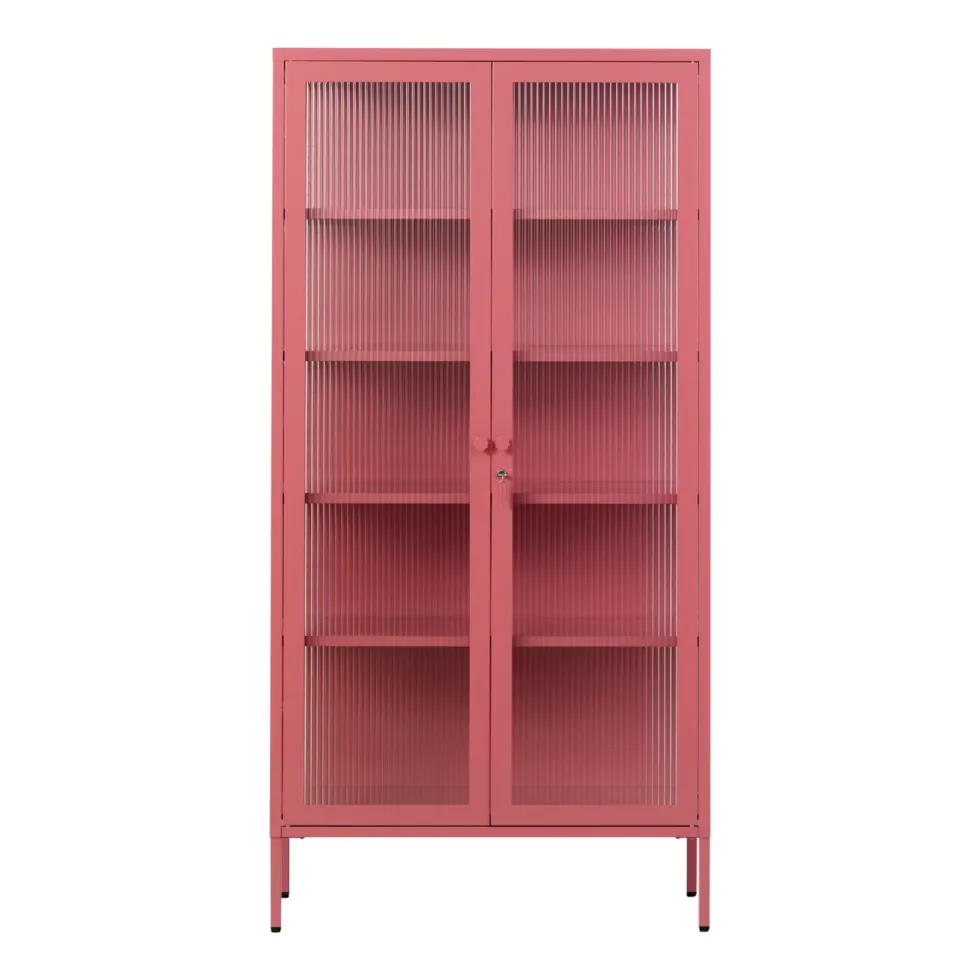 Vaisselier en acier rose baie et verre cannelé 85x40x170cm The Collector - Mustard Made